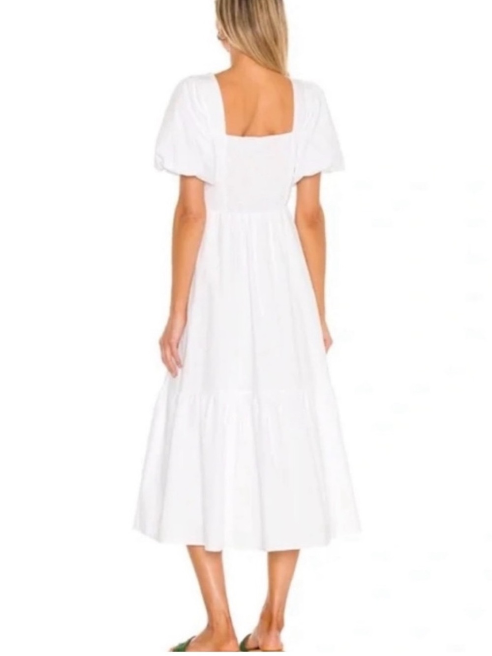 ASTR the Label Poplin White Square-Neck Midi Dress with Puff Sleeves - Picture 2 of 4